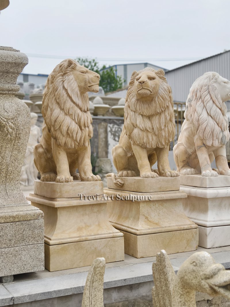 beige marble lion statue