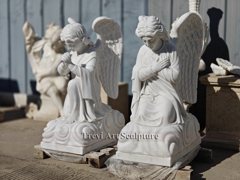 life size marble kneeling praying angel statue