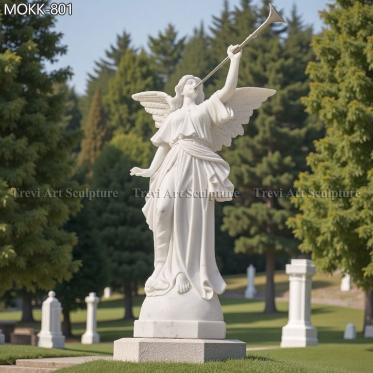 cemetery marble angel statues with trumpet