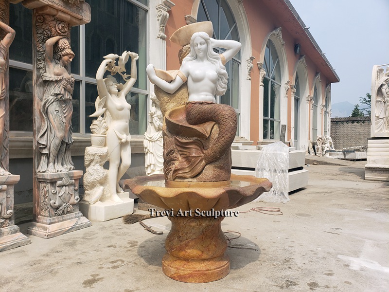 outdoor marble mermaid water fountain