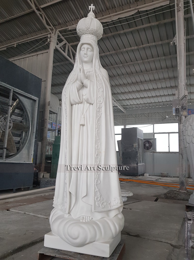white marbel our lady of fatima statue with crown