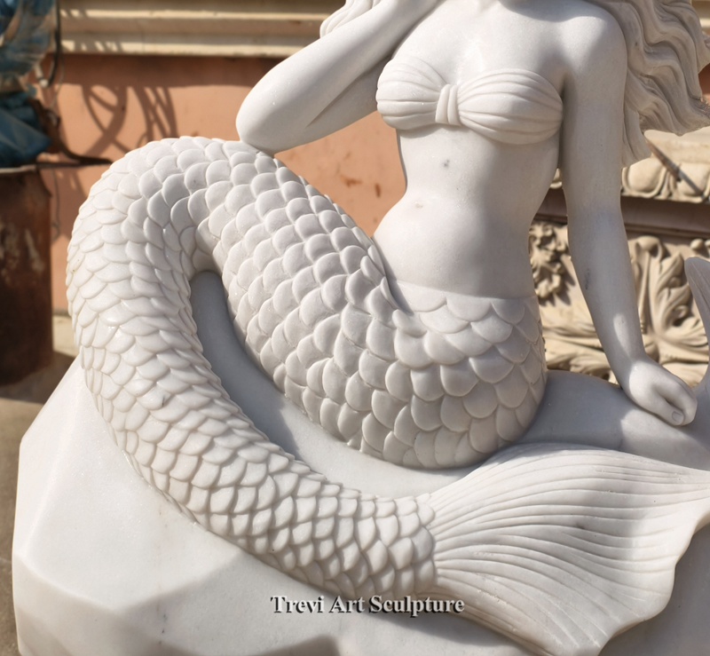 beautiful marble stone mermaid statue detail