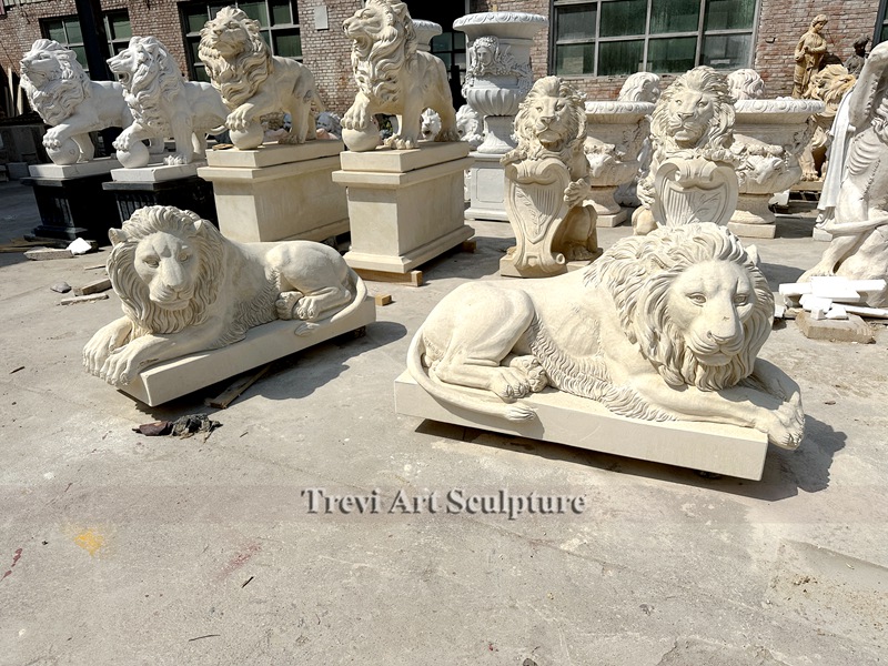 hand carved lying down lion statue for sale