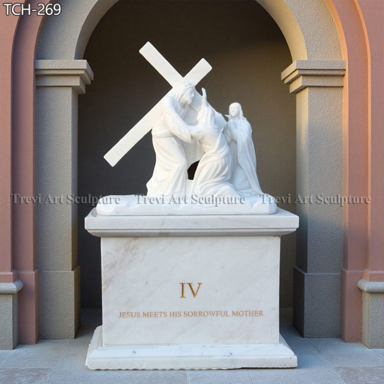 jesus meets his mother marble statue