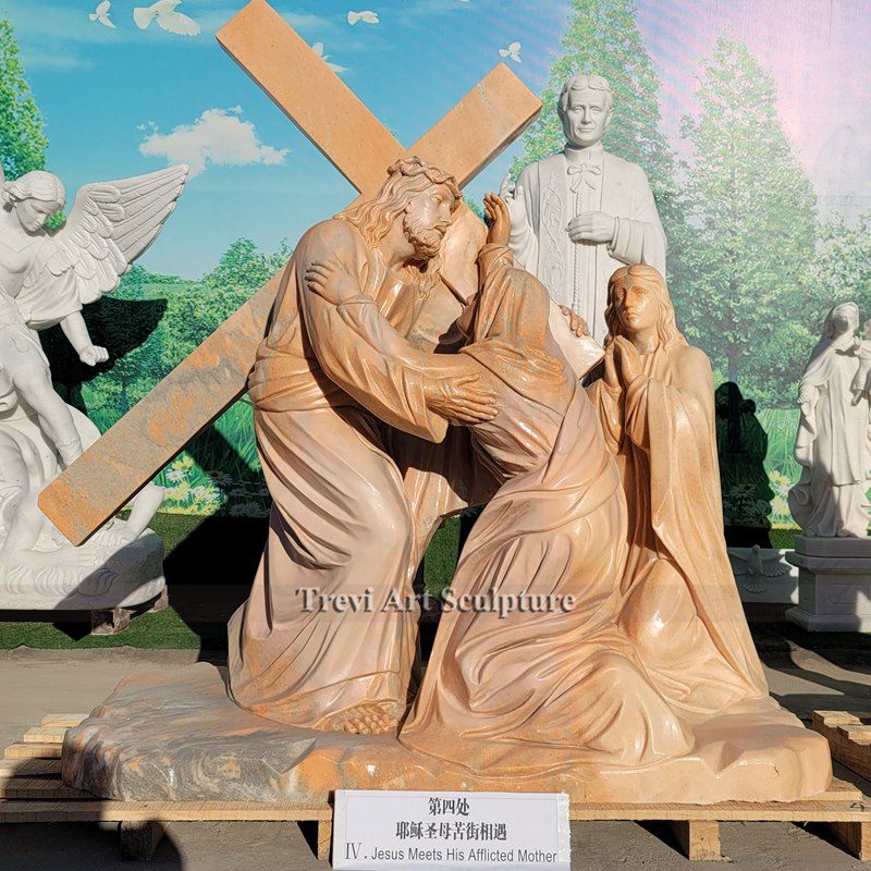 jesus meets his mother statue details trevi