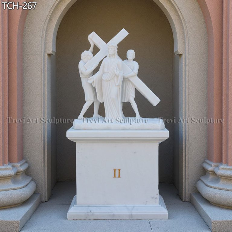 jesus takes up his cross marble statue for church