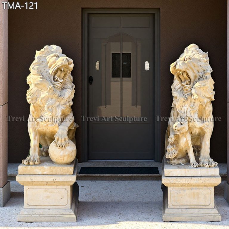 marble antique roaring lion statue on sale