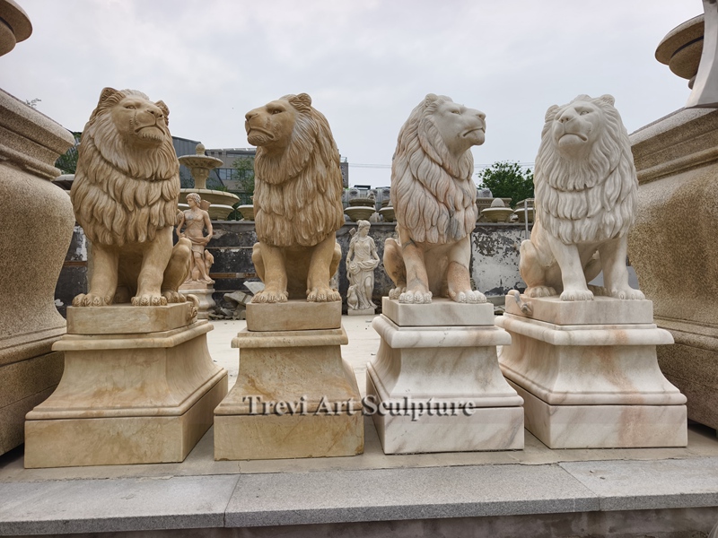 marble antique roaring lion statues