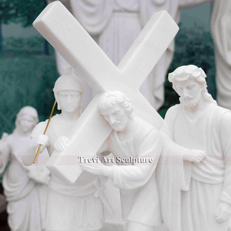 simon helps jesus carry his cross marble statue