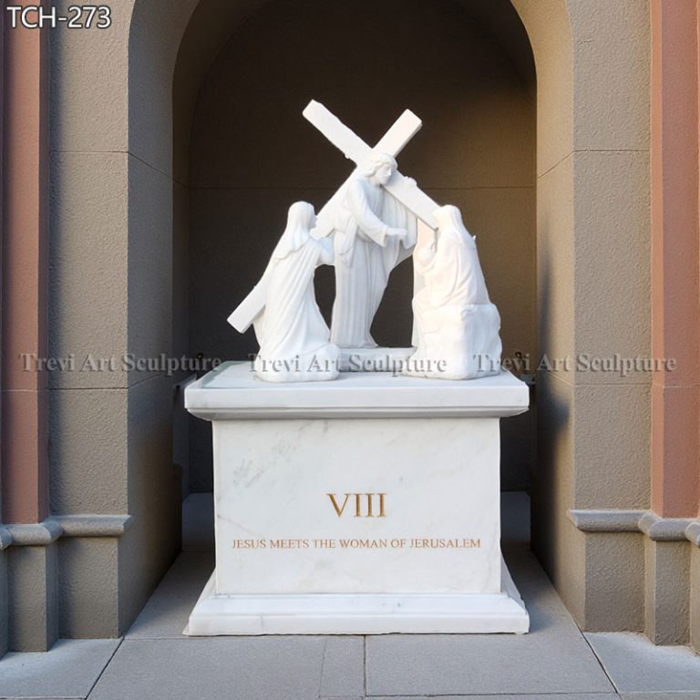 station viii jesus meets the women of jerusalem white marble statue