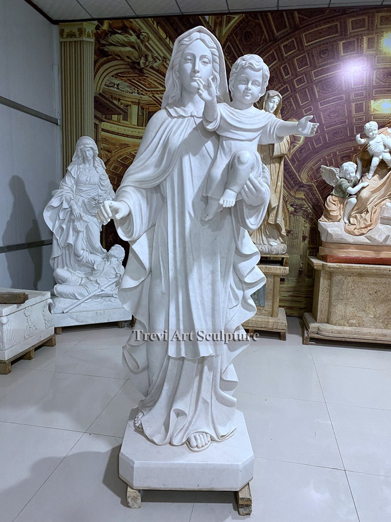 virgin mary and child garden marble statue