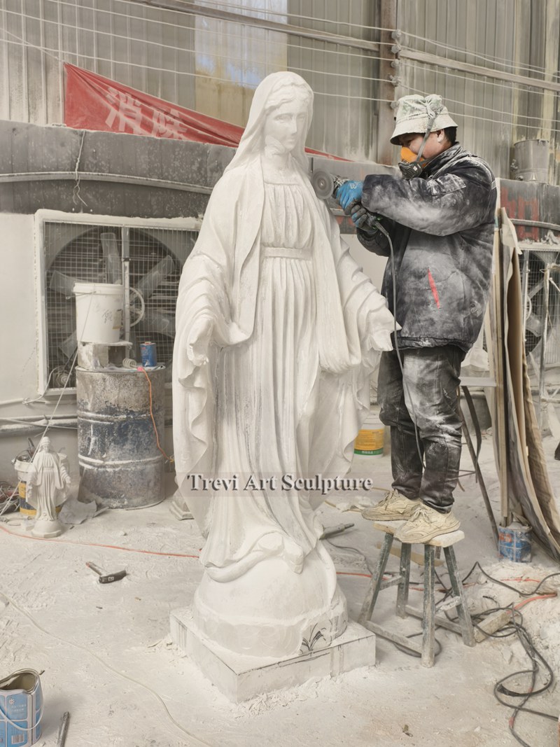 white marble virgin mary statue carving process