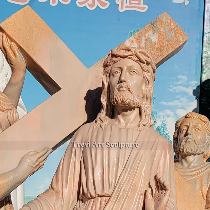 life size jesus takes up his cross marble statue