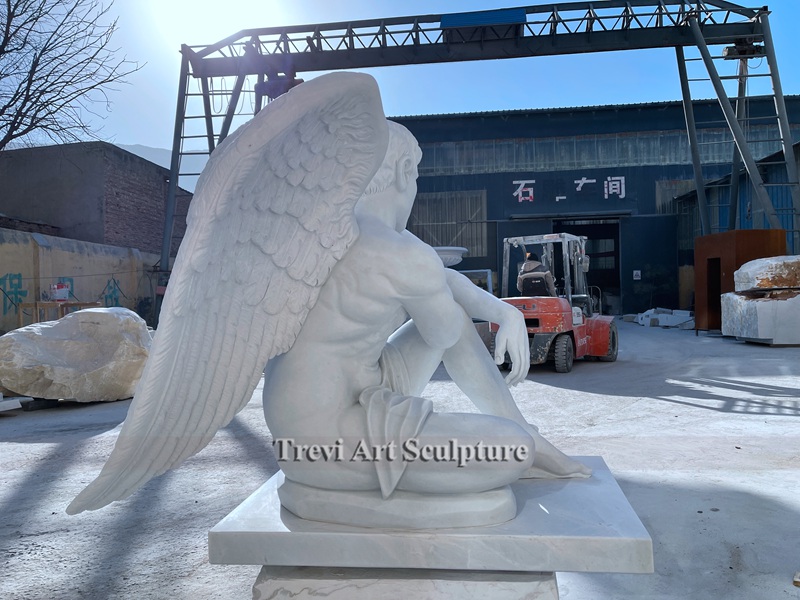 life size marble sitting male angel statue for garden