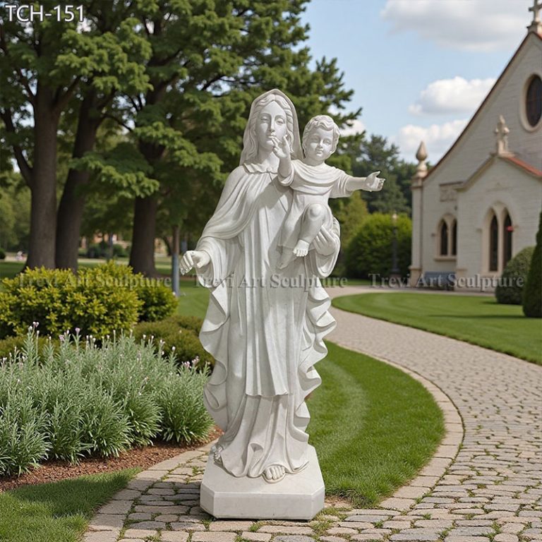 marble virgin mary and child garden statue
