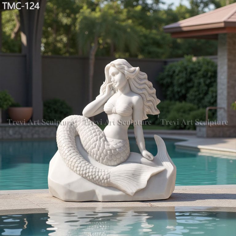 marble stone mermaid statue for pool decor