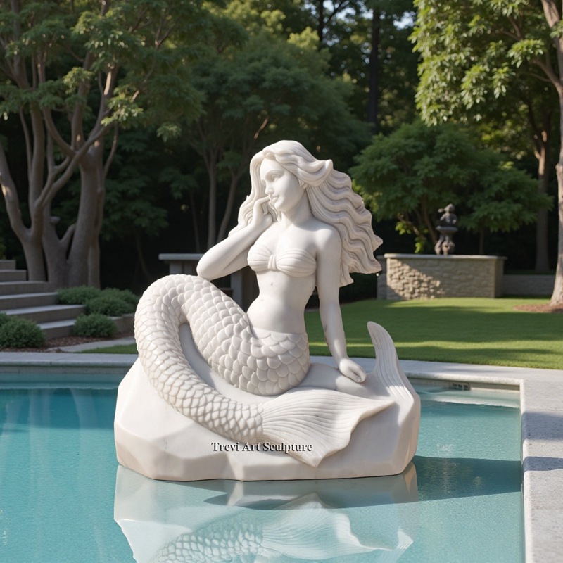 stone mermaid statue for pool decor