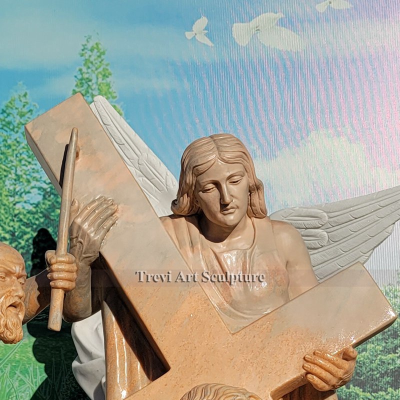 sunset red marble jesus falls the first time statue