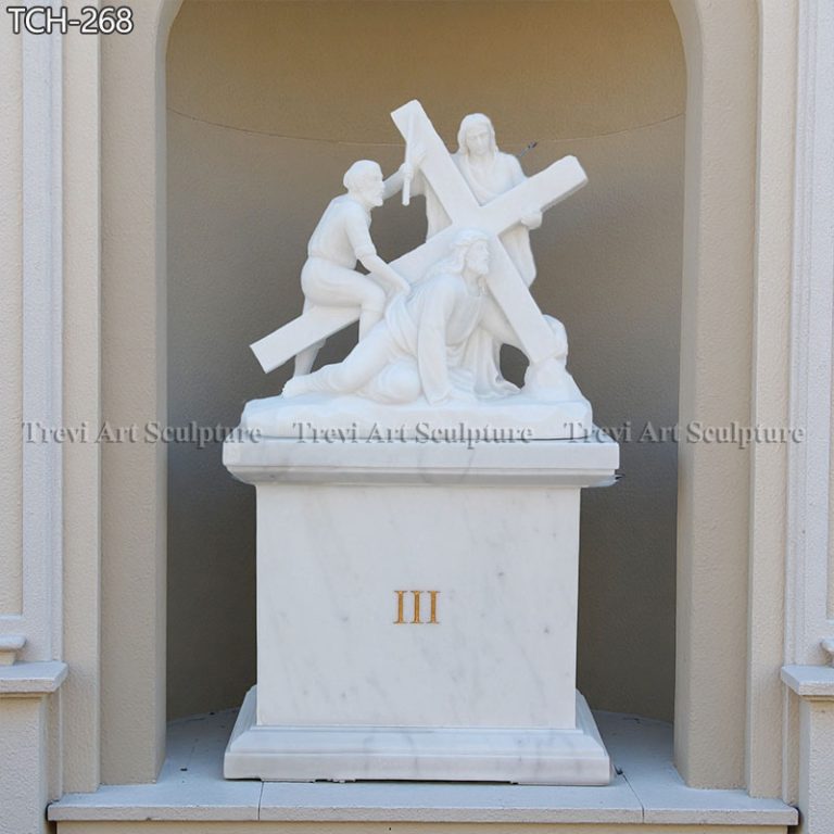 white marble jesus falls the first time statue