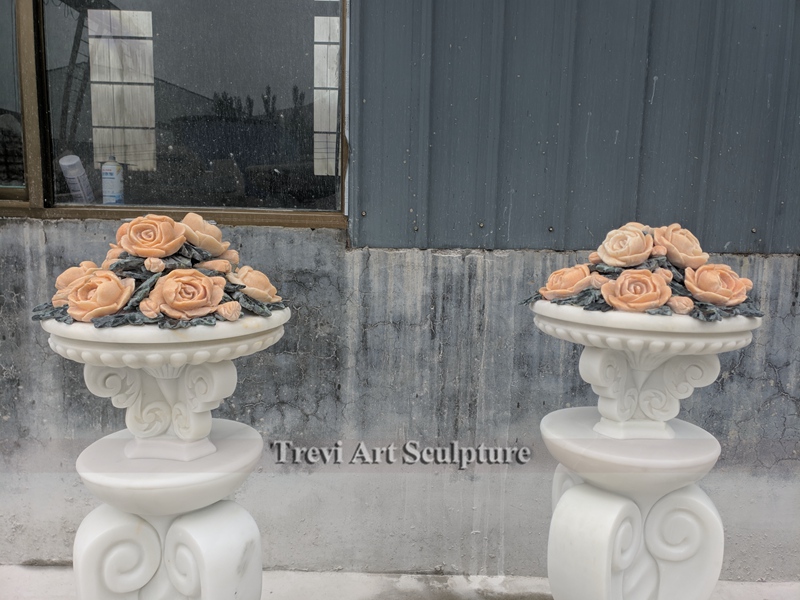 decorate marble carved rose flower pots
