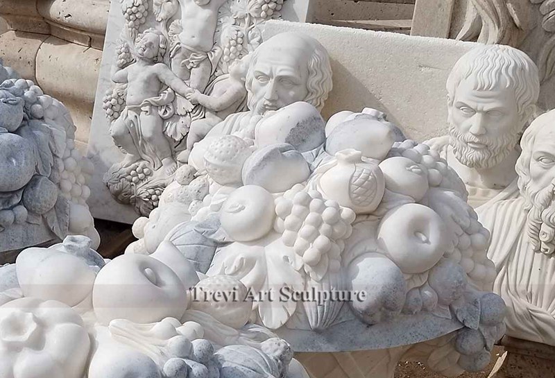 elegant marble flower pot with carved fruits details