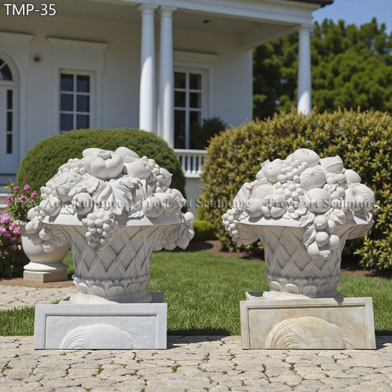 marble flower pot with carved fruits