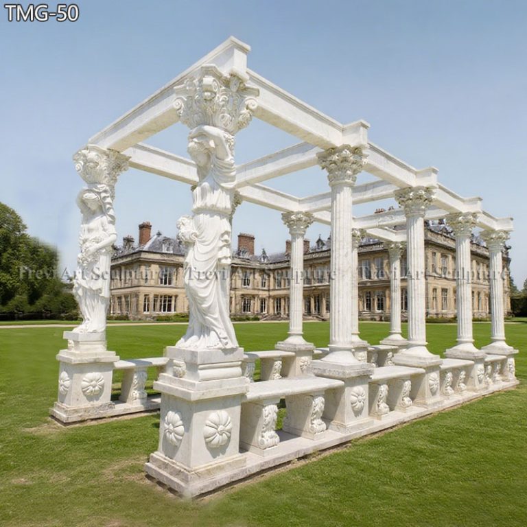 ornate marble greek pavilion with female column
