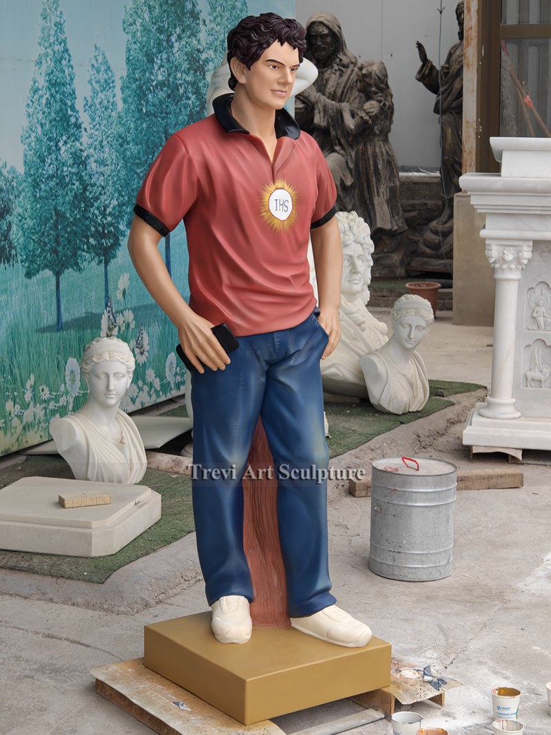 painted marble saint carlo acutis statue