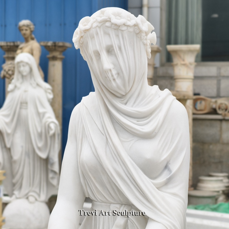  raffaelle monti marble veiled vestal statue detail