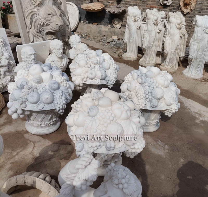 garden marble flower pot with carved fruits