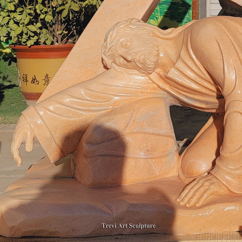hand carved marble jesus falls the third time statue