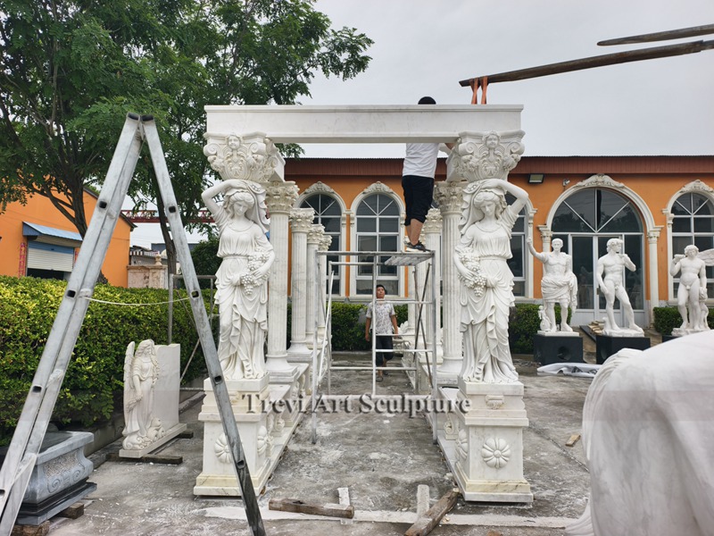 white marble greek pavilion with female column