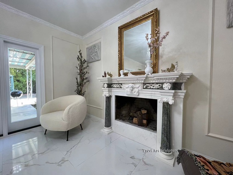art deco inspired marble fireplace