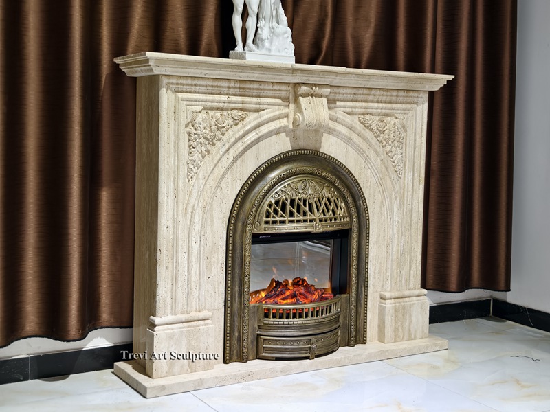 custom designed oversized marble fireplace