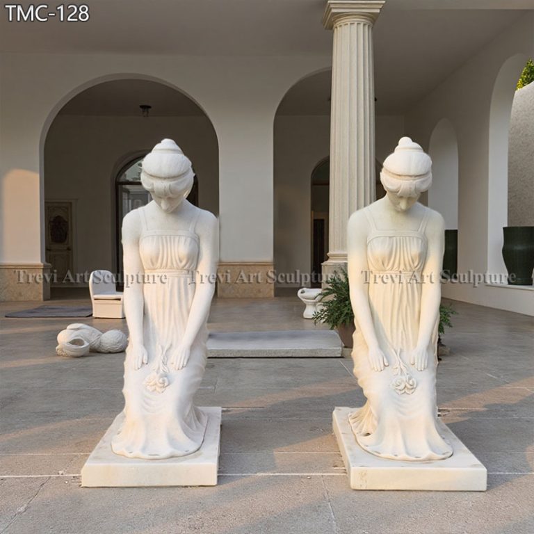 pair of marble kneeling woman statue for garden