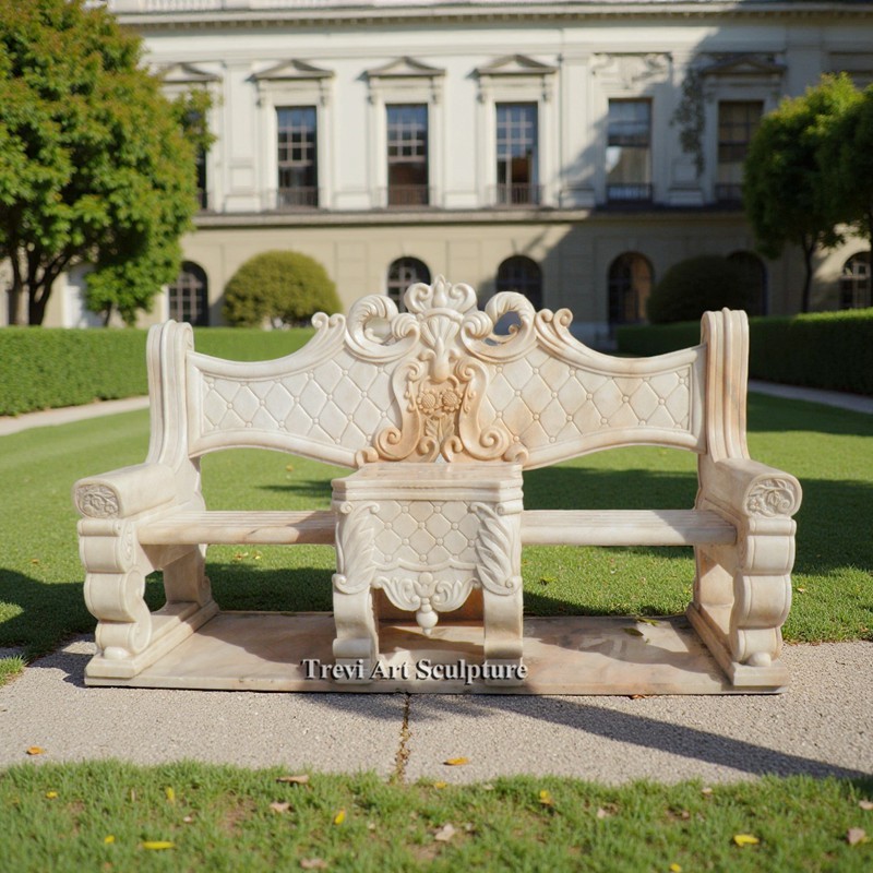 exquisite royal garden bench with intricate carvings