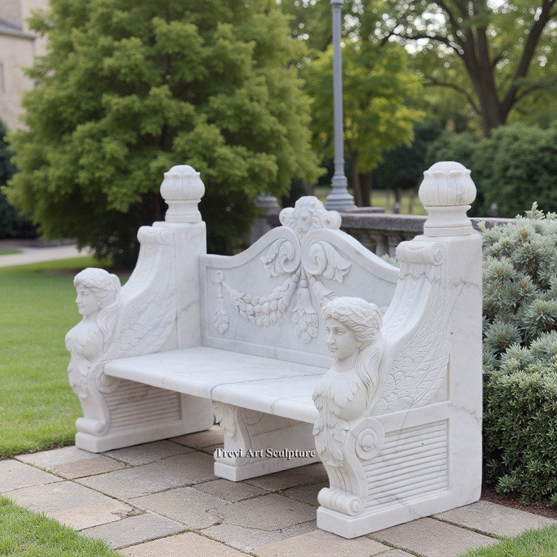 garden bench with hand carved caryatids