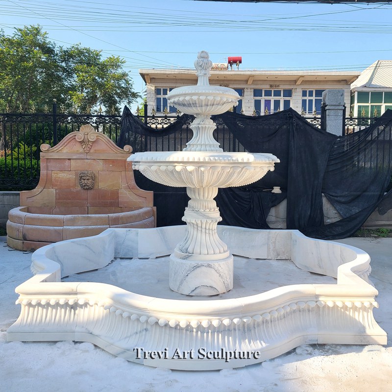 geometric basin tiered marble fountain