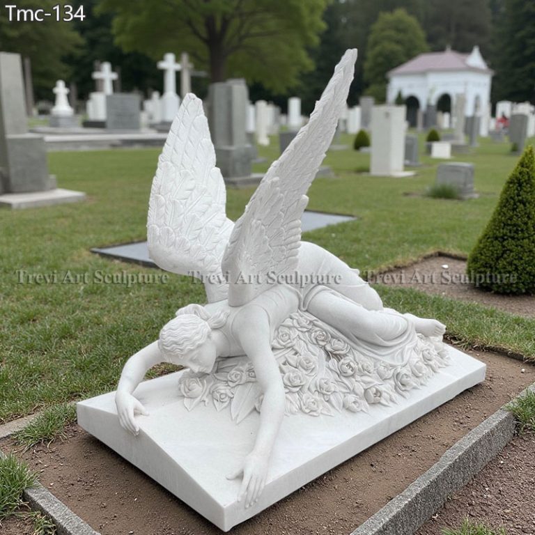 mourning angel lying down statue for graveyard