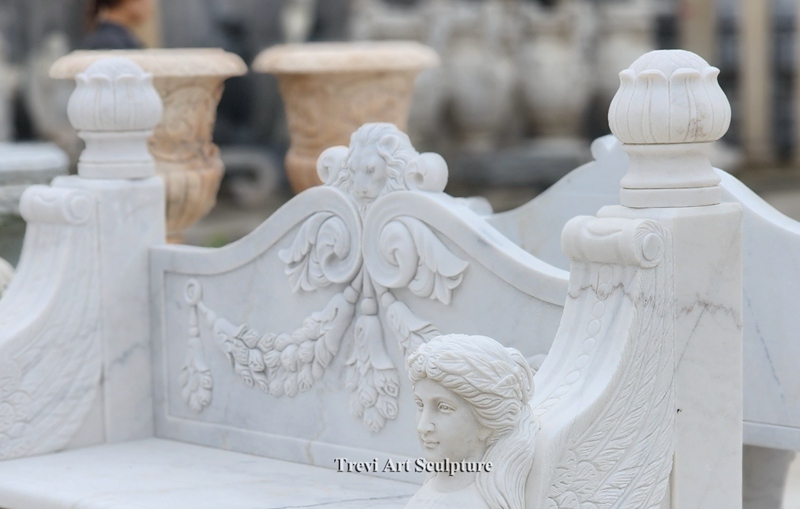 white garden bench details