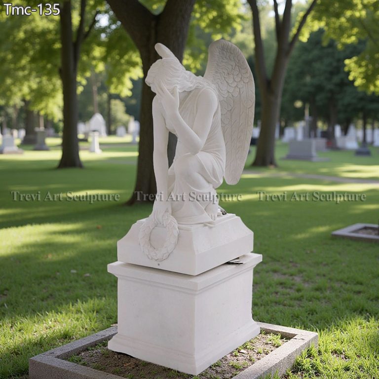 marble sad kneeling angel statue