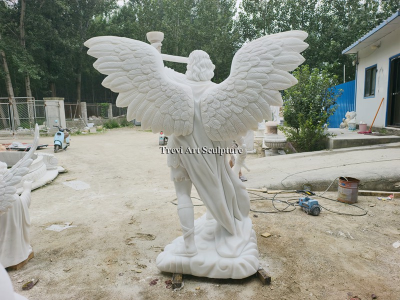 religious st michael marble statue