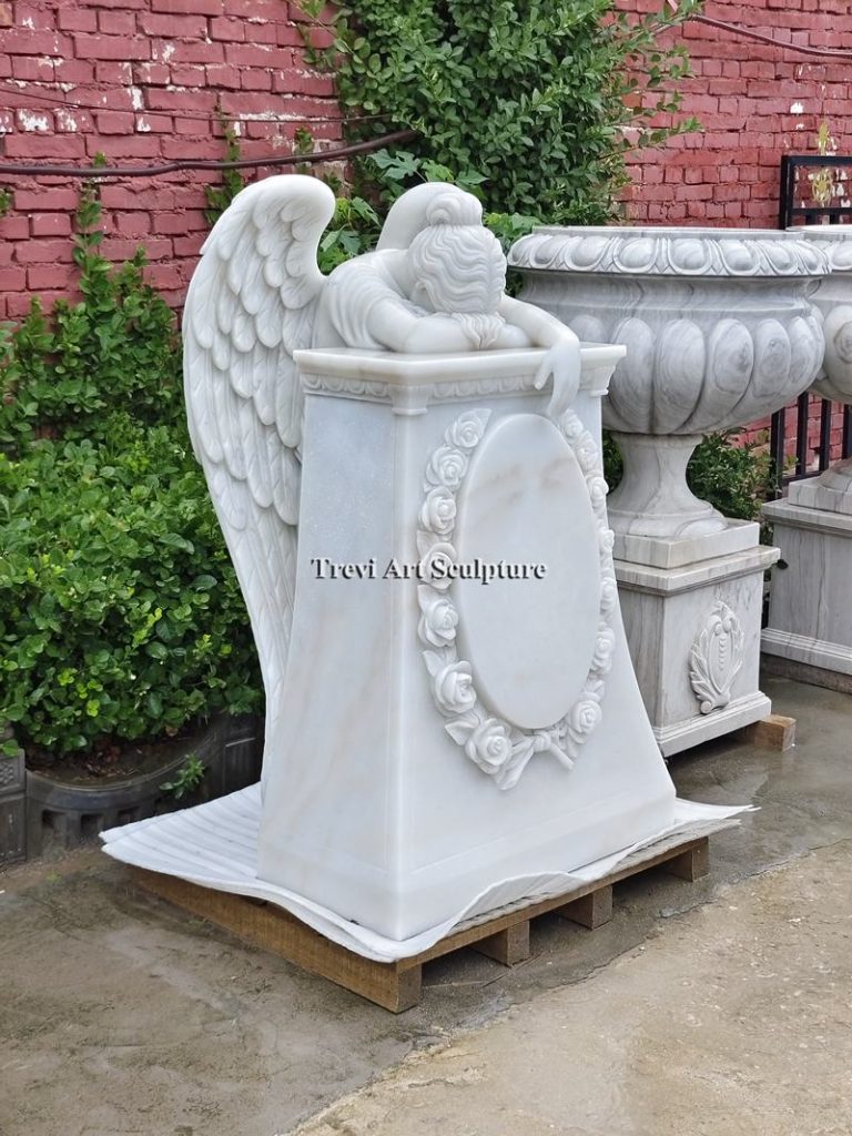 white marble grief angel statue