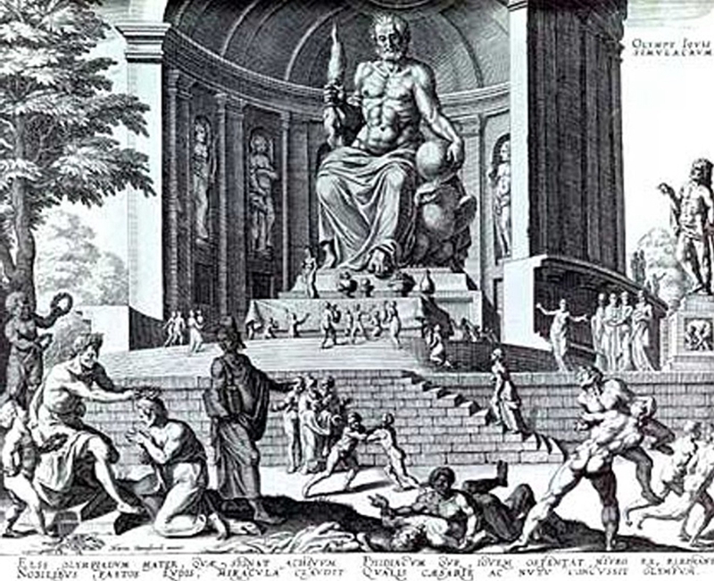a reconstruction of phidias's statue of zeus at olympia