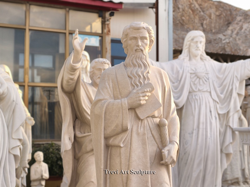 hand carved saint paul statue details
