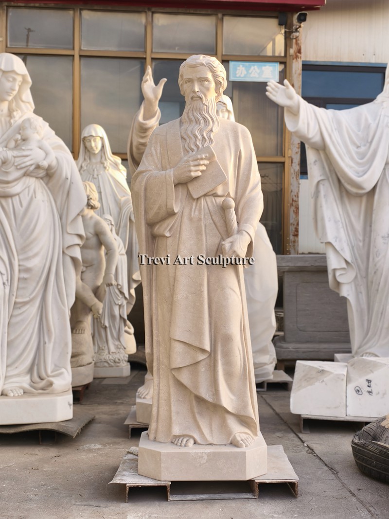 hand carved marble saint paul statue for church