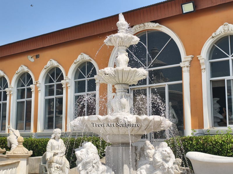 marble lion water fountain details