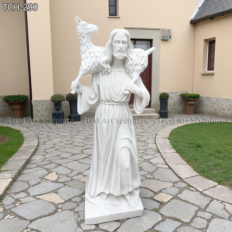marble christ good shepherd statue