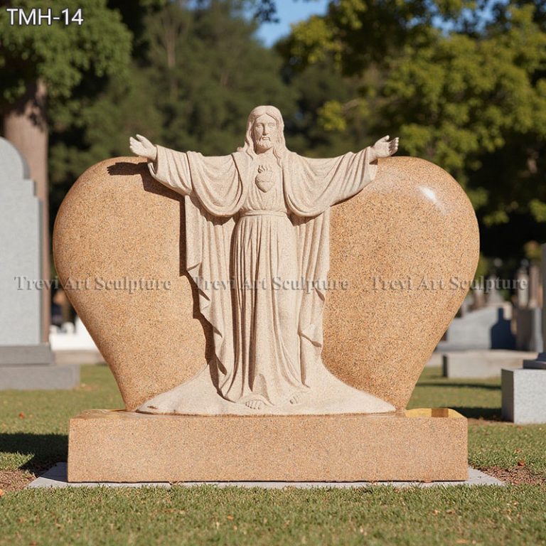 red granite jesus statue heart shaped tombstone