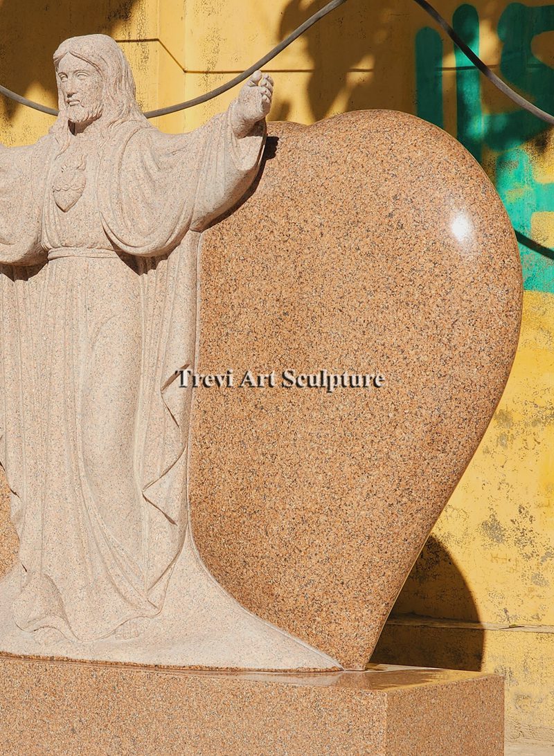 red granite jesus statue heart shaped tombstone details trevi